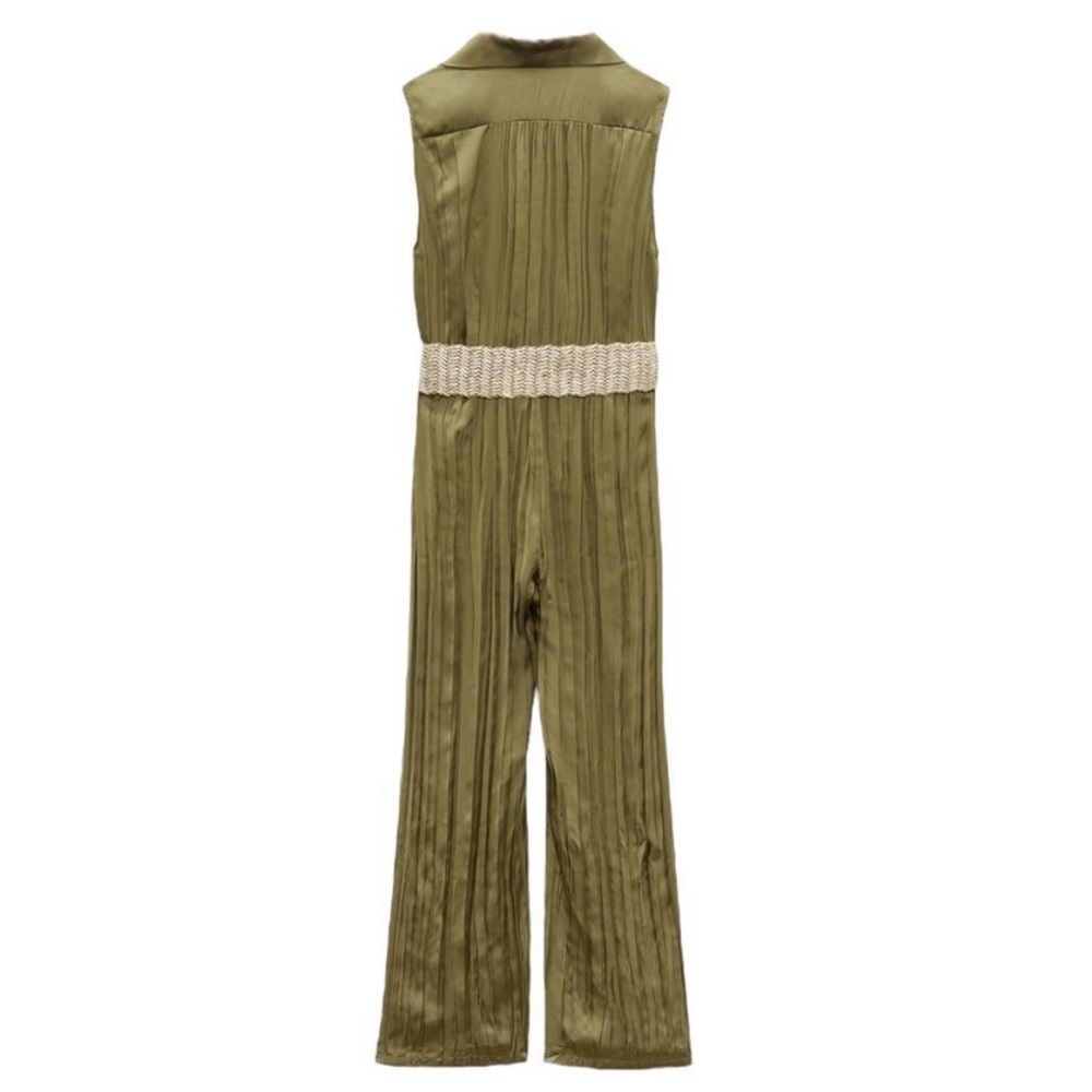 NEW ZARA OLIVE GREEN WRINKLE EFFECT BELTED
SATIN EFFECT JUMPSUIT ROMPER - Picture 12 of 16